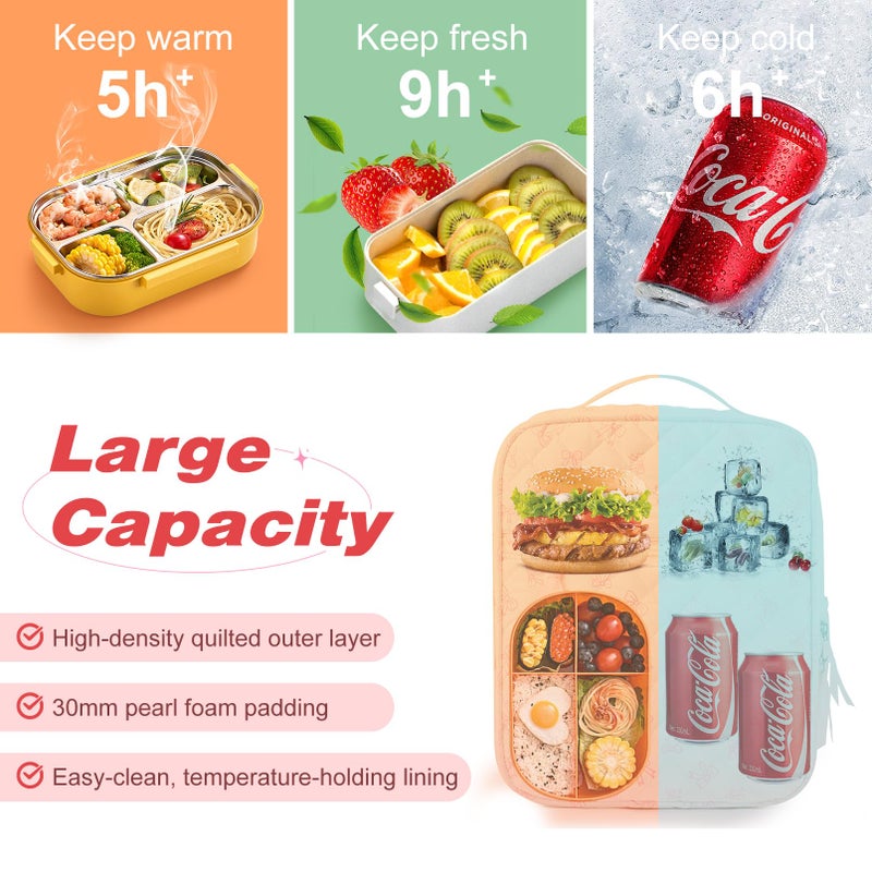 Aileam Lunch Box Lunch Bag for Women Cute Girls Insulated Womens Lunch Bag For Work Quilted Large Capacity Reusable Insulated Cooler for Work School Picnic Travel, Pink Bow - Image 4
