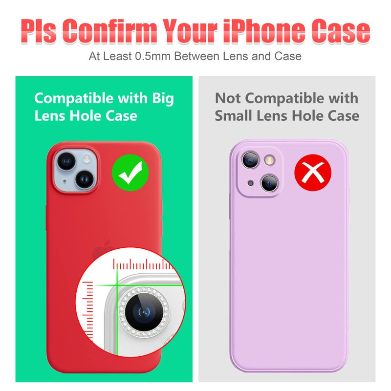 AGVEE 3+3 for iPhone 14 6.1" / 14 Plus 6.7" Camera Lens Protector, Bling Diamond & Bling Glitter Metal Ring 9H Tempered HD Glass Camera Protector Cover Film, Bling-Silver - Image 3