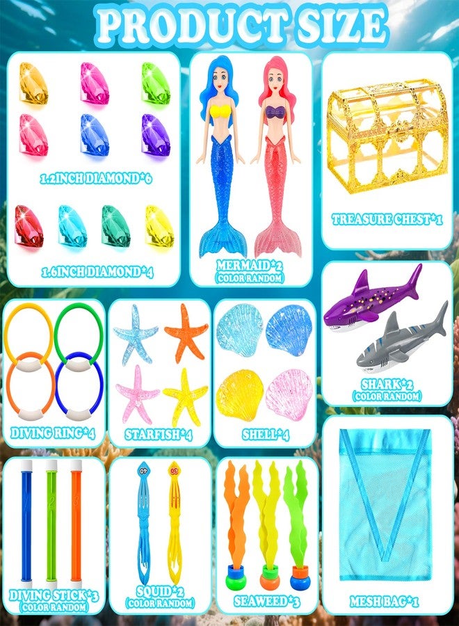 مجموعة غوص ريليريان 36 قطعة، حلقات وعصي غوص، صندوق كنز القراصنة، جواهر، حورية البحر، مسبح غوص تحت الماء مع حقيبة تخزين، مناسب للسباحة الصيفية. - Image 2