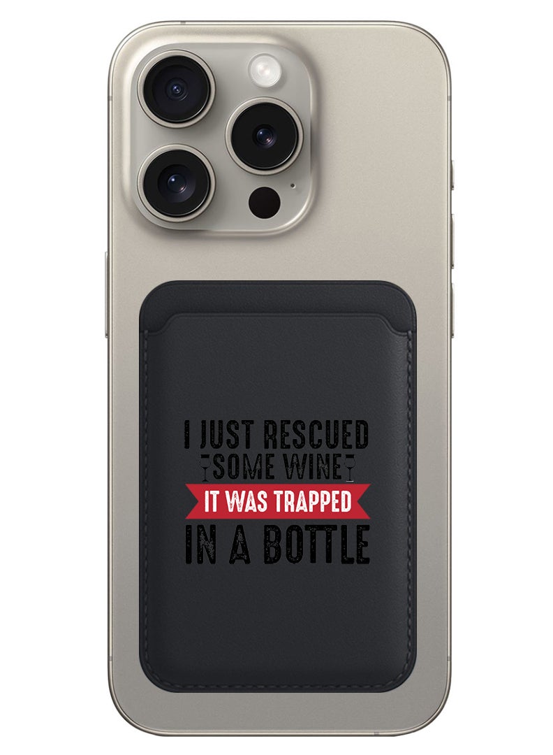 Theodor Magnetic Wallet, Compatible with MagSafe Wallet, for iPhone Wallet, for iPhone 16/15/14/13/12 Series, Not for iPhone 13/12 mini, 3 Card Holder, Vegan Leather, Black - Wine trapped in bottle black - Image 1