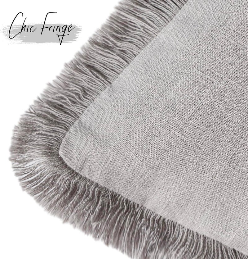 Foindtower Set of 2 Decorative Linen Fringe Throw Pillow Covers Cozy Farmhouse Cushion Cover with Tassels Accent Pillowcase for Couch Chair Sofa Bed Living Room Home Decor,18×18 Inch,Light Rustic Gray - Image 3