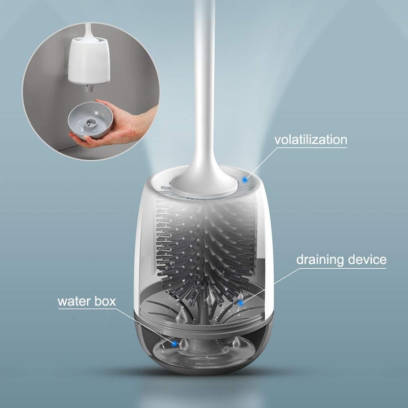 Carwiner Toilet Brush and Holder 2 Pack SetSilicone Toilet Cleaning Brush with Quick Drying Holder for Bathroom StorageGray WhiteFlooringMounted Wall - Image 3