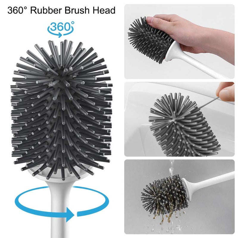 Carwiner Toilet Brush and Holder 2 Pack SetSilicone Toilet Cleaning Brush with Quick Drying Holder for Bathroom StorageGray WhiteFlooringMounted Wall - Image 4