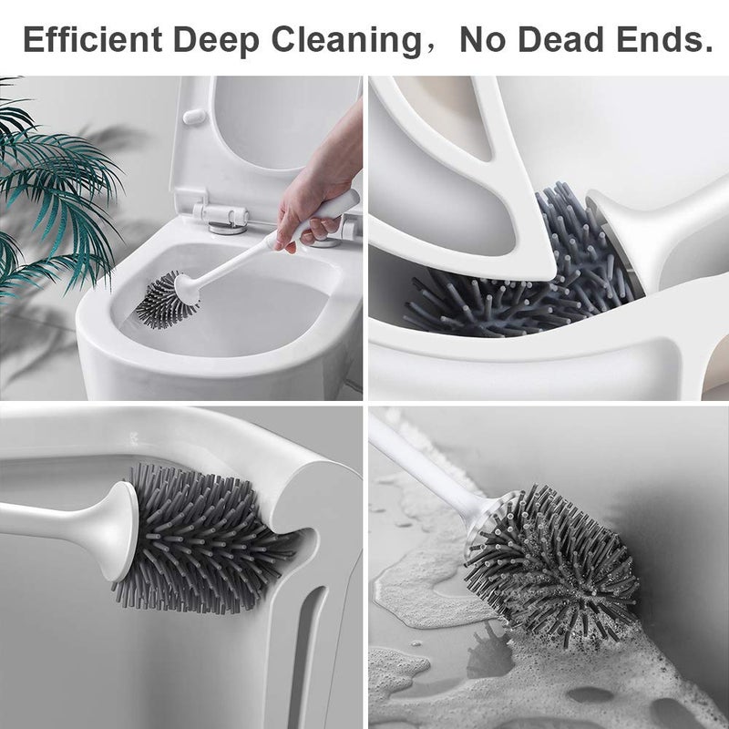 Carwiner Toilet Brush and Holder 2 Pack SetSilicone Toilet Cleaning Brush with Quick Drying Holder for Bathroom StorageGray WhiteFlooringMounted Wall - Image 2