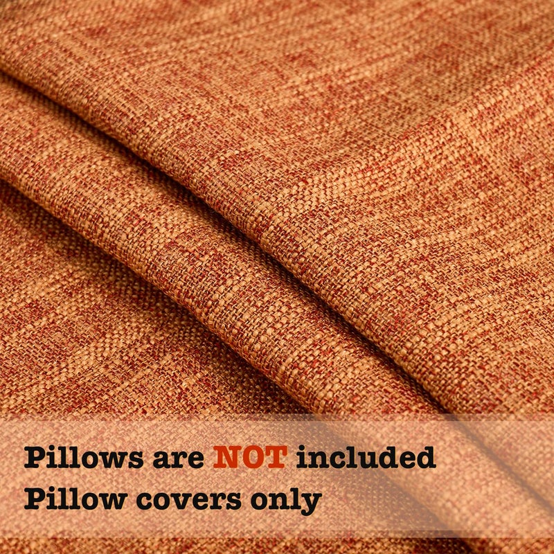 Daptsy Decorative Faux Linen Couch Pillow Covers 18x18 Inch Fall Burnt Orange Boho Farmhouse Throw Pillow Cases with Tassels Woven Textured Cushion Covers for Sofa Bed Living Room Home Decor Set of 2 - Image 3