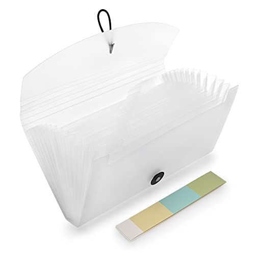 BTSKY Expanding File Folder New 13 Pockets Small Accordion File Expandable Card Ticket Holder Storage Folder Plastic Wallet Case (White Translucent) - Image 3