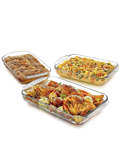 Glass Baking Dish set of 3 Size 1.6L, 2.0L and 2.6L (Medium, Large and Extra Large sizes) for Cooking- Baking and Roasting- Casserole Dish- Borosilicate Glass- Dishwasher Safed loaf tray