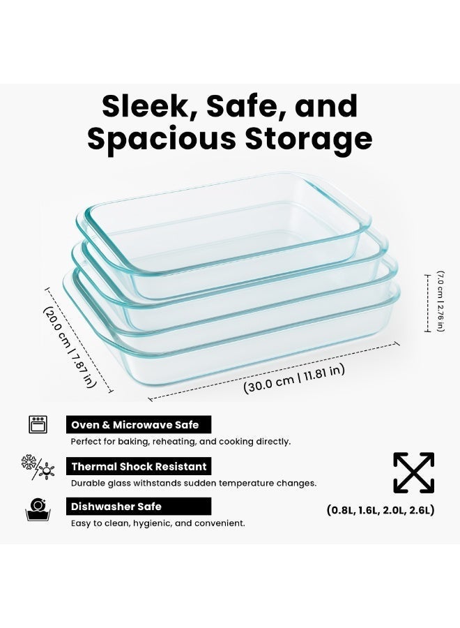 مجموعة أطباق خبز زجاجية مكونة من 3 أحجام: 0.8 لتر، 1.6 لتر، 2.0 لتر و 2.6 لتر (أحجام متوسطة وكبيرة وكبيرة جدًا) للطهي والخبز والشوي وطبق الكازيروول- زجاج بوروسيليكات- آمنة لغسالة الأطباق- صينية خبز. - view 3