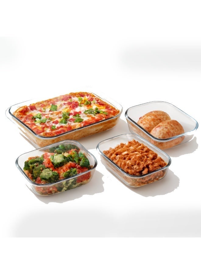 Glass Baking Dish set of 4 Size 0.8L, 1.6L, 2.0L and 2.6L (Small, Medium, Large and Extra Large sizes) for Cooking- Baking and Roasting- Casserole Dish- Borosilicate Glass- Dishwasher Safed loaf tray,