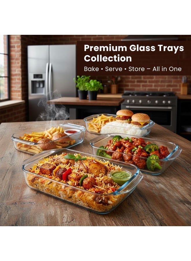 مجموعة أطباق خبز زجاجية مكونة من 3 أحجام: 0.8 لتر، 1.6 لتر، 2.0 لتر و 2.6 لتر (أحجام متوسطة وكبيرة وكبيرة جدًا) للطهي والخبز والشوي وطبق الكازيروول- زجاج بوروسيليكات- آمنة لغسالة الأطباق- صينية خبز. - view 2