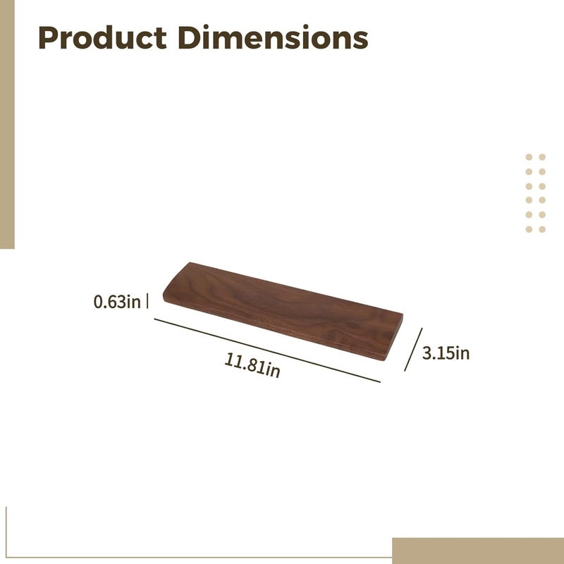 Wooden Wrist Rest for 60% Mechanical Keyboard, Walnut Wood, Ergonomic Sloped Edge, 11.8 X 3.1 in, Solid Build, Desk Decor - Image 3