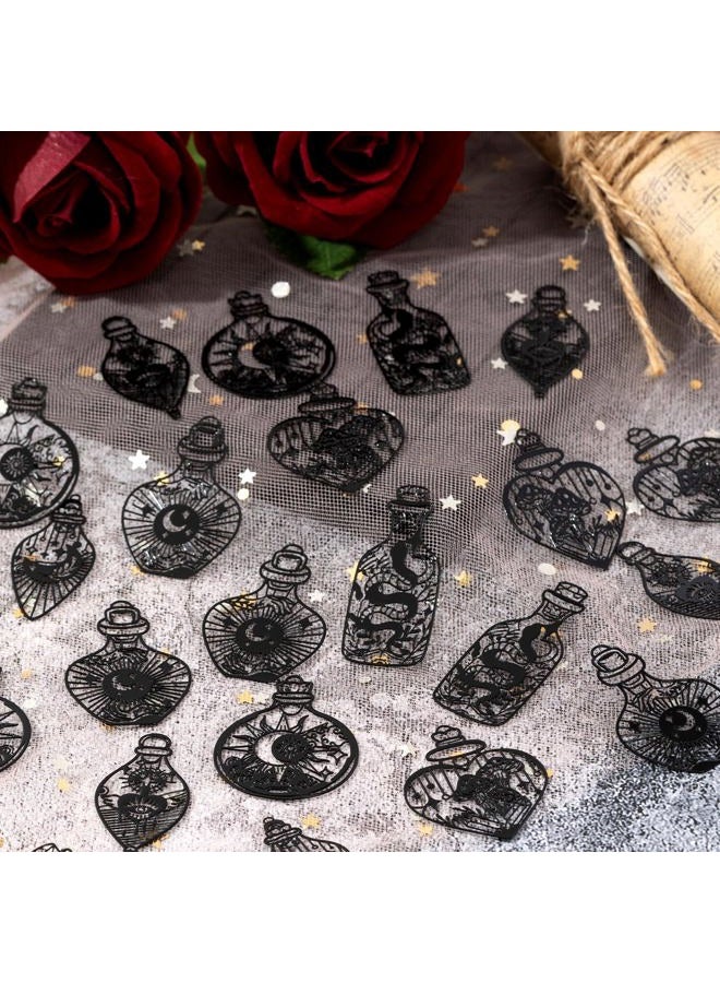 COLIGREE 24pcs Wish Bottle Charms Black Hollow Filigree Wishing Bottle Pendants Mysterious Black Tarot Charm for DIY Earrings Bookmarks Hanging Decorations - Image 5