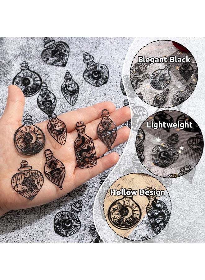 COLIGREE 24pcs Wish Bottle Charms Black Hollow Filigree Wishing Bottle Pendants Mysterious Black Tarot Charm for DIY Earrings Bookmarks Hanging Decorations - Image 2