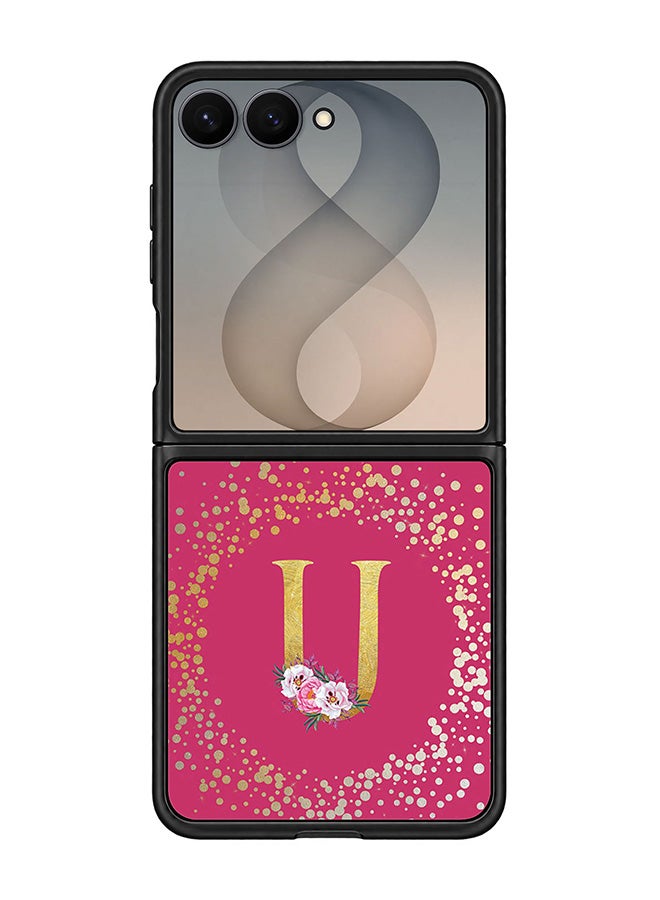 Stylizedd Rugged Case for Samsung Galaxy Z Flip8- Slim Fit Hybrid Rubber Cover Floral Monogram - U (Deep Pink)