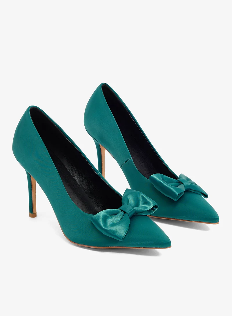 ELLA Green Green satin pump with bow, pointed toe, stiletto heel for Women | Best Price UAE