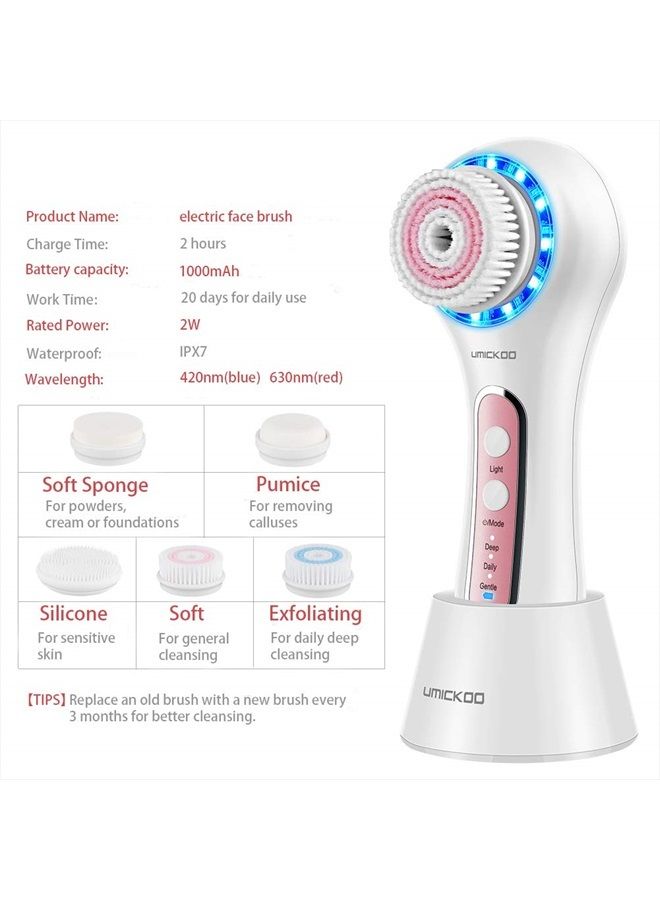 UMICKOO Facial Cleansing Brush,Rechargeable IPX7 Waterproof Face Scrubber with 5 Brush Heads,Face Spin Brush for Exfoliating, Massaging and Deep Cleansing - Image 3