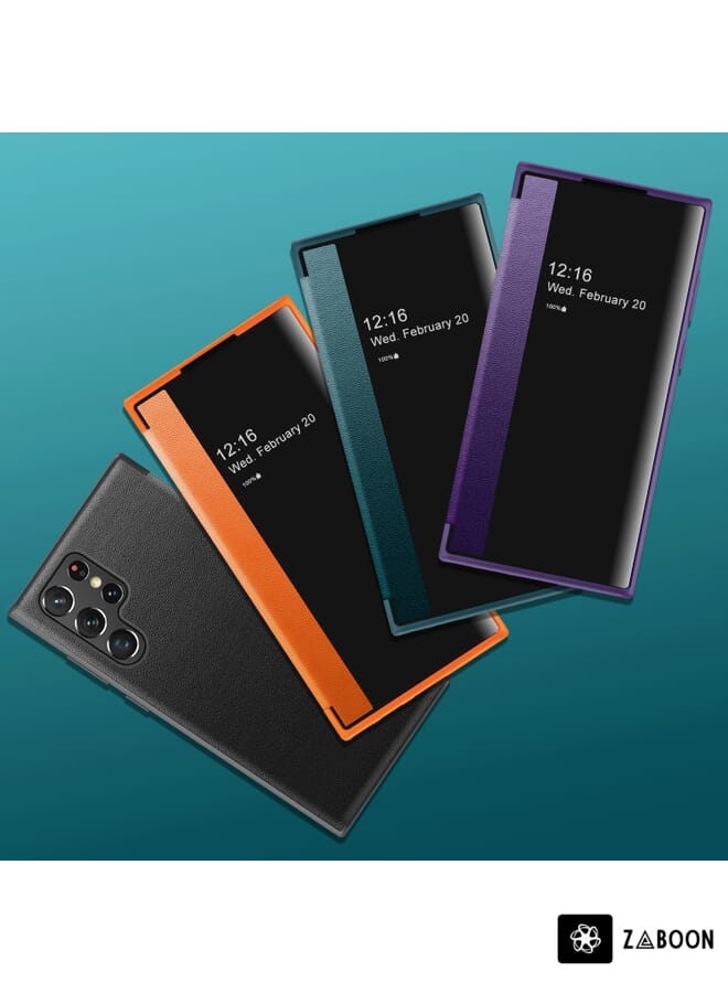 Zaboon Protective Case For Samsung Galaxy S23 Ultra 5G Magnetic Window View Flip Leather - Image 2