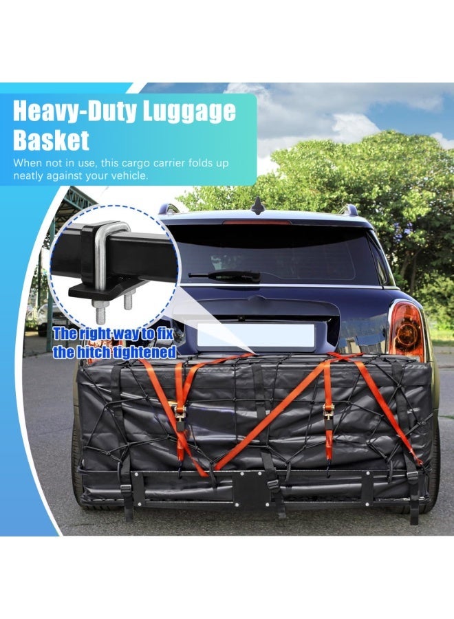 YSOAE 150x60x13CM Folding Cargo Carrier Basket, 180KG Capacity Hitch Rack, Folding Trailer Hitch Cargo Carrier Fits 2" Receiver, Hitch Stabilizer, Straps, for SUV Pickup Camping Traveling - Image 2