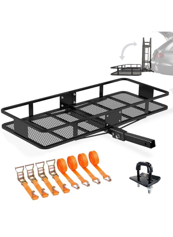 YSOAE 150x60x13CM Folding Cargo Carrier Basket, 180KG Capacity Hitch Rack, Folding Trailer Hitch Cargo Carrier Fits 2" Receiver, Hitch Stabilizer, Straps, for SUV Pickup Camping Traveling - Image 1