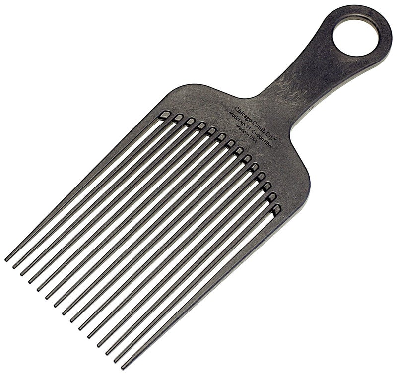 Chicago Comb Model 11 Carbon Fiber, Large Hair Pick, Anti-Static, 7.5 Inches (19 cm), Made in USA