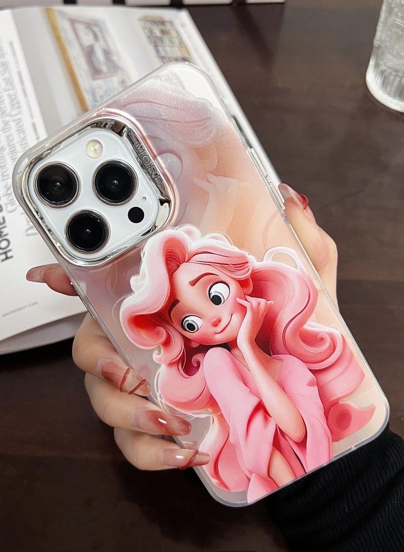 Case for iPhone 13 Pro Max Electroplated Fluorescent Laser Phone shell with Cartoon Girl Pattern