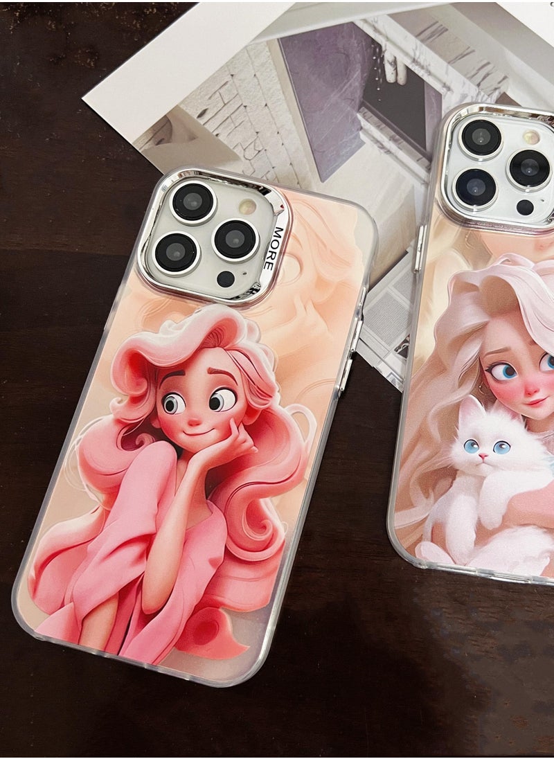 Case for iPhone 13 Pro Max Electroplated Fluorescent Laser Phone shell with Cartoon Girl Pattern