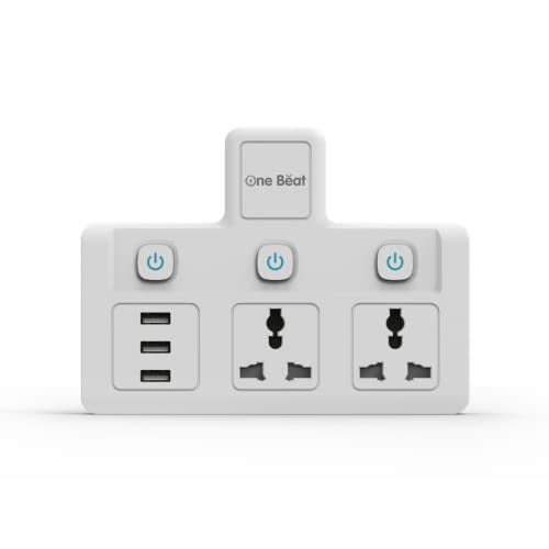 One Beat Cordless Extension Board with Individual Switch-Multi Plug Socket with 2 Sockets + 3 USB - Flex Board with Safety Shutter Protection - Image 1