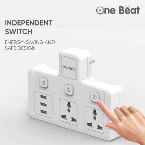 One Beat Cordless Extension Board with Individual Switch-Multi Plug Socket with 2 Sockets + 3 USB - Flex Board with Safety Shutter Protection - Image 4