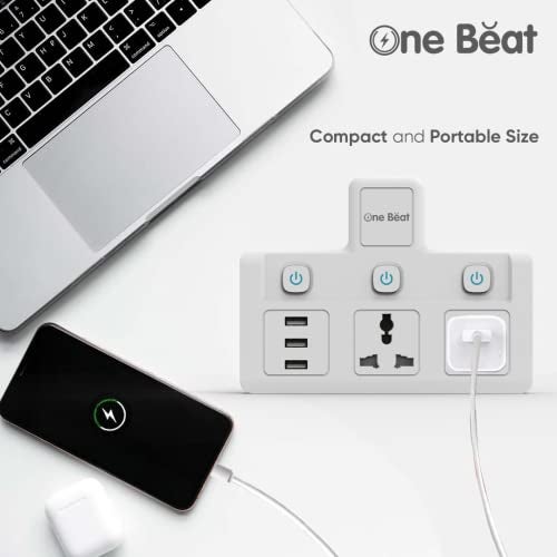 One Beat Cordless Extension Board with Individual Switch-Multi Plug Socket with 2 Sockets + 3 USB - Flex Board with Safety Shutter Protection - Image 2