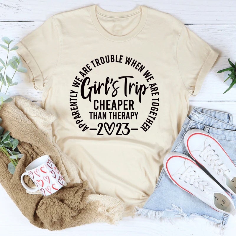 Girl'S Trip Cheaper Than Letter Round Neck Short Sleeve Loose Women'S T-Shirt - Image 5