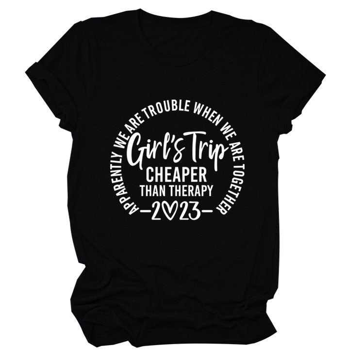 Girl'S Trip Cheaper Than Letter Round Neck Short Sleeve Loose Women'S T-Shirt - Image 2