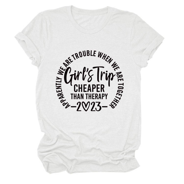Girl'S Trip Cheaper Than Letter Round Neck Short Sleeve Loose Women'S T-Shirt - Image 4