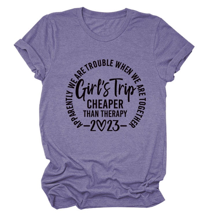 Girl'S Trip Cheaper Than Letter Round Neck Short Sleeve Loose Women'S T-Shirt - Image 1