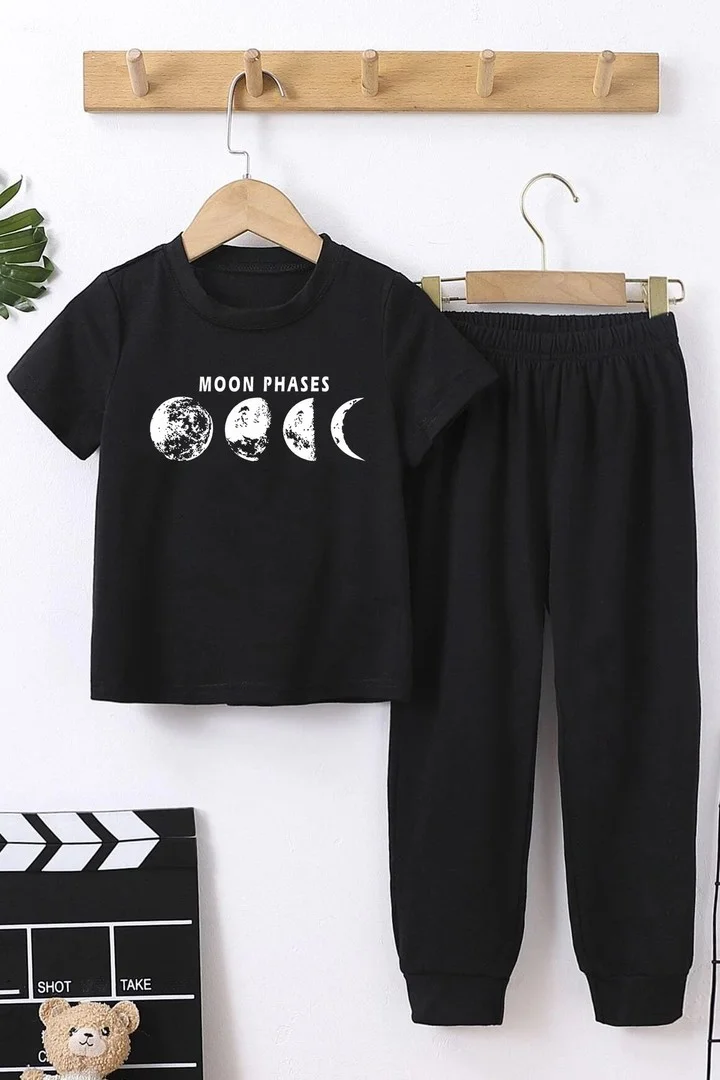 ONLYTRENDWEAR Kids Celestial Sun Moon Bottom - Top Tracksuit Set 3-4 Years Old Black