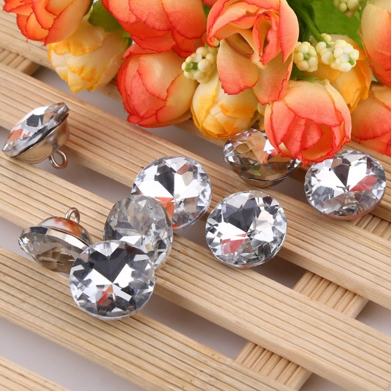 Round Rhinestones 25mm K9 Crystal Core Sparkle Buttons - Zinc Alloy Base No Sharp Edges Decoration Buttons for Dress Furniture Headboard Craft - Image 1