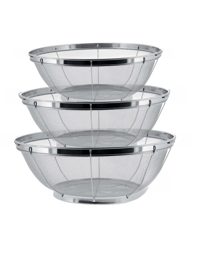 طقم مصافي من 3 قطع من  - سلال مصفاة شبكية من الفولاذ المقاوم للصدأ مع قاعدة للراحة - 11 بوصة 5 كوارت، 9.5 بوصة 4 كوارت و8.5 بوصة 3 كوارت - تصفية، تصريف، شطف، طهي بالبخار أو طهي الطعام - Image 1