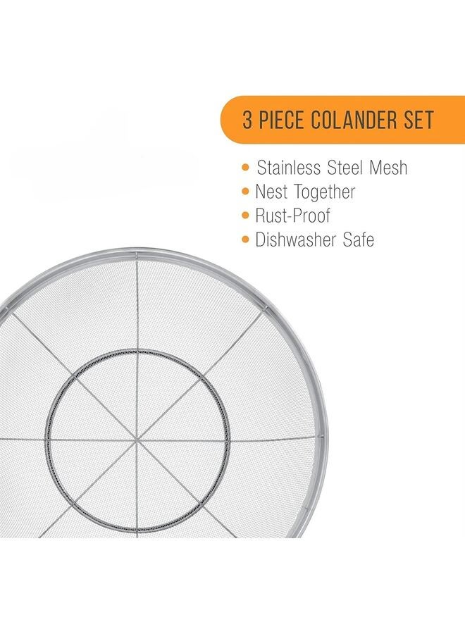 طقم مصافي من 3 قطع من  - سلال مصفاة شبكية من الفولاذ المقاوم للصدأ مع قاعدة للراحة - 11 بوصة 5 كوارت، 9.5 بوصة 4 كوارت و8.5 بوصة 3 كوارت - تصفية، تصريف، شطف، طهي بالبخار أو طهي الطعام - Image 4