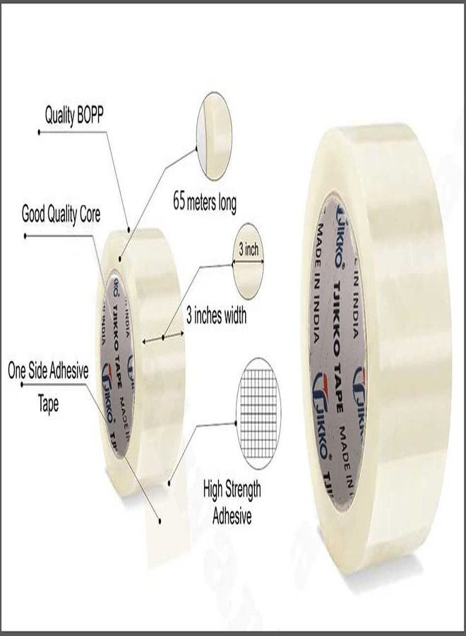 TJIKKO Cello Tape/BOPP Tape/Packing Tape Premium Grade 72 mm width 65 meter length Clear (Transparent, 4 Tape Roll) - Image 2