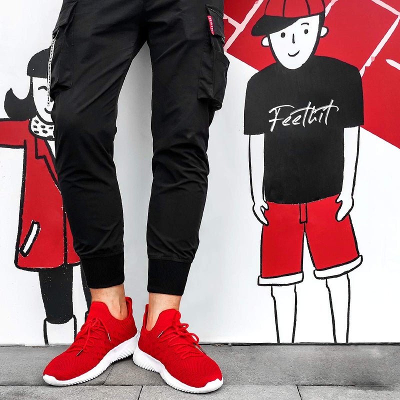 Feethit Mens Slip On Walking Shoes Lightweight Breathable Non Slip Running Shoes Comfortable Fashion Sneakers for Men Red Size 12 - Image 2