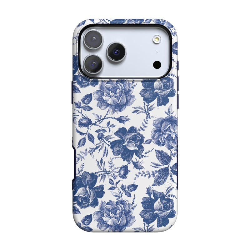 Casely iPhone 17 Pro Case Rose to Fame Blue White Floral Bold Protective Design Compatible with MagSafe - Image 2