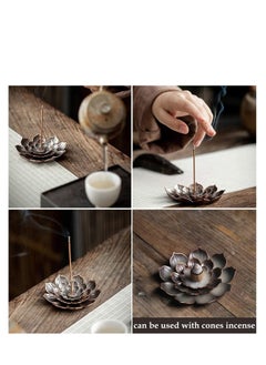Y&D Incense Burner Bowl, Ceramic Handicraft Holder for Sticks, Coil Lotus Ash Catcher Tray Gray, Home Fragrance Accessories  - Image 5