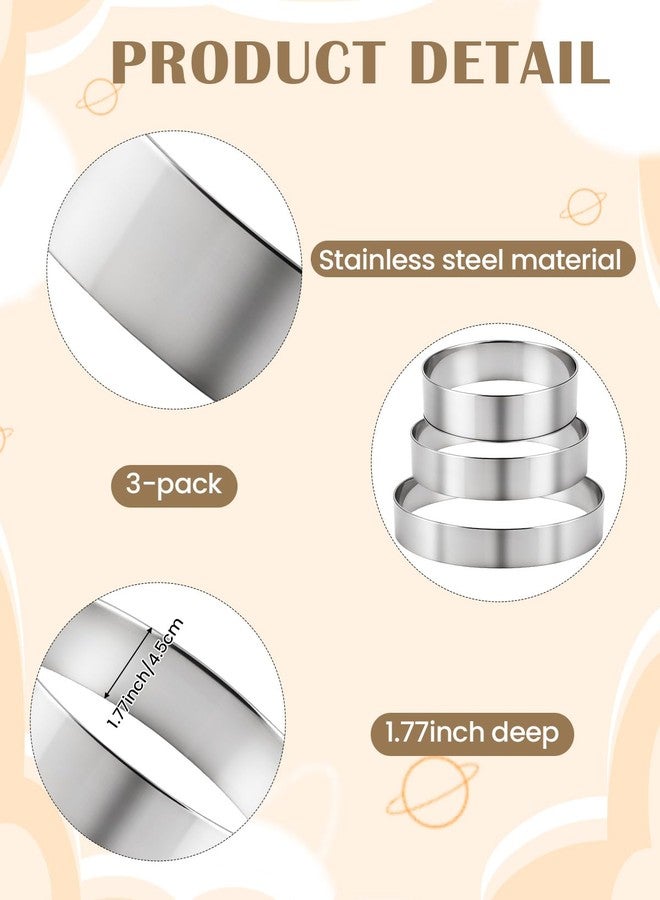 EORTA 3pcs Round Cake Ring Set, 6/8/10 Inch Stainless Steel Pancake Biscuit Cutter Tier Cake Maker Circle Mold - Image 4