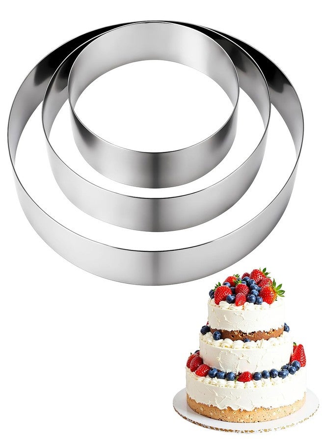 EORTA 3pcs Round Cake Ring Set, 6/8/10 Inch Stainless Steel Pancake Biscuit Cutter Tier Cake Maker Circle Mold - Image 1