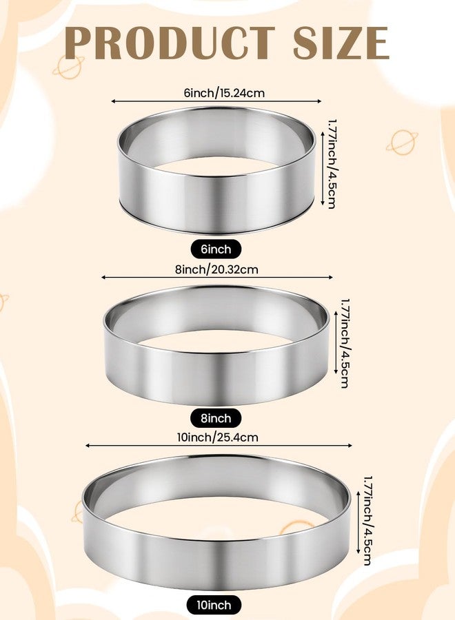 EORTA 3pcs Round Cake Ring Set, 6/8/10 Inch Stainless Steel Pancake Biscuit Cutter Tier Cake Maker Circle Mold - Image 3