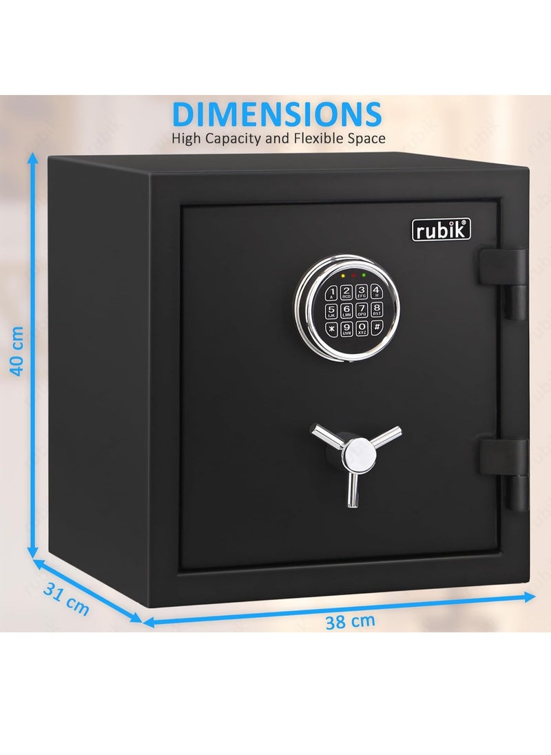 Rubik Fireproof Safe Box with Digital Keypad and Key Lock for Home Office Protect Money Jewelry A4 Documents Passport RBFP40 (Size 40x38x31cm) Black  - Image 5
