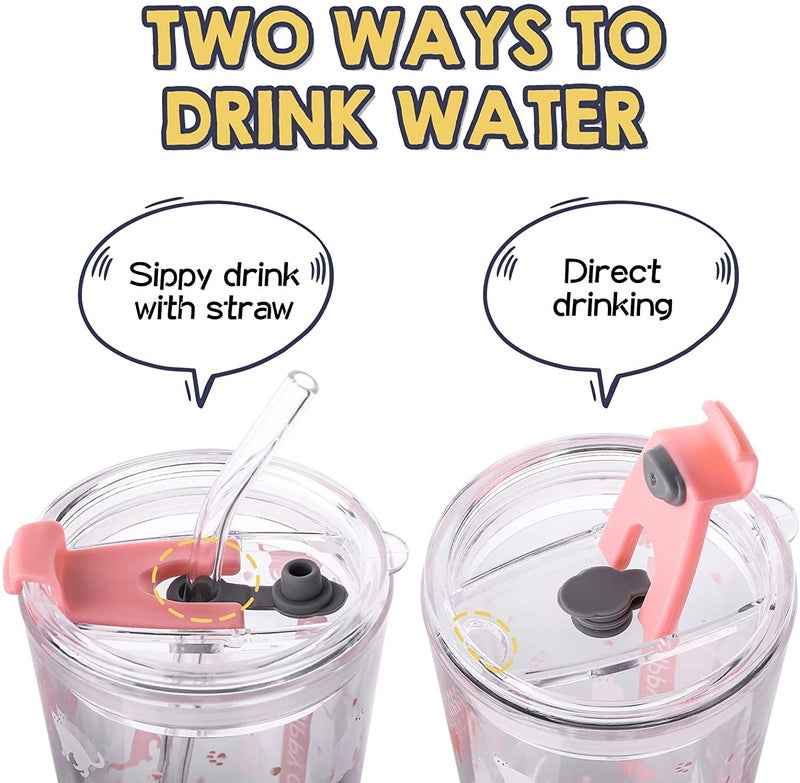 KHOLAD Random Design, Cartoon Pattern, Creative Multipurpose Drinking Glass Measuring Mug/Cup with Silicone Straw and Lid Drink for Milk,Thick Shake Cup & Mug (Set of 1) 400ml (Printed - 1) - Image 5