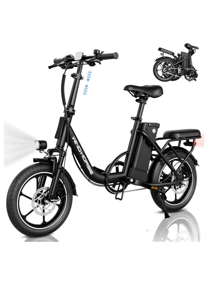 Windhorse Folding Electric Bike with 350W High Speed Motor, 36V 8AH Battery, 40 KM/H Speed, 35 KM Range, Dual Disk Brakes, Carbon Alloy Frame and 16 Inches Tires, Portable Electric Bike with Dual Seat  - Image 1