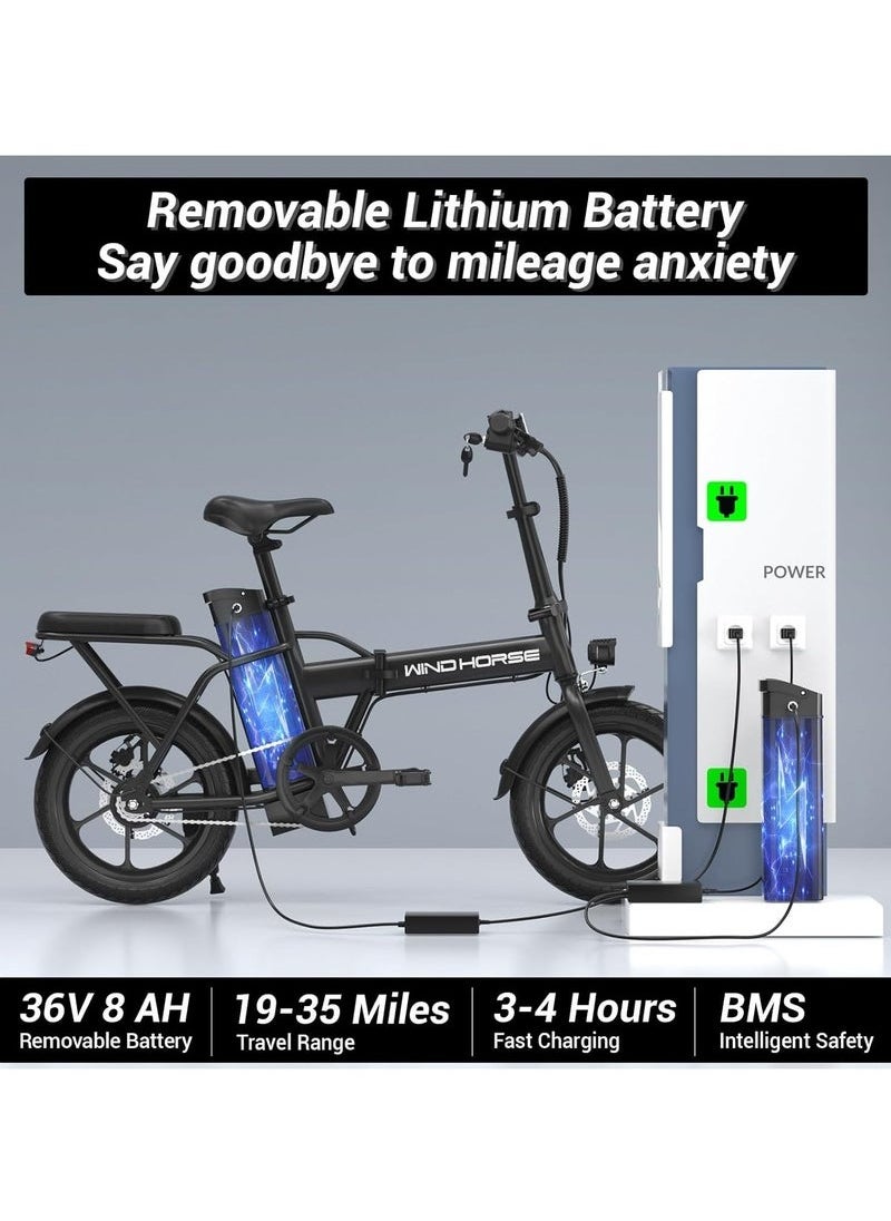 Windhorse Folding Electric Bike with 350W High Speed Motor, 36V 8AH Battery, 40 KM/H Speed, 35 KM Range, Dual Disk Brakes, Carbon Alloy Frame and 16 Inches Tires, Portable Electric Bike with Dual Seat  - Image 5