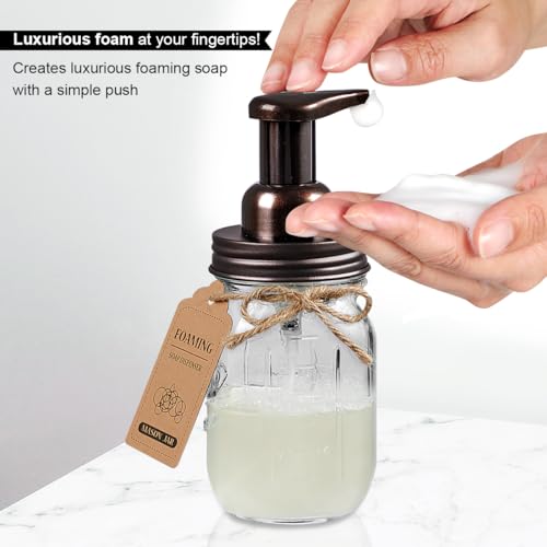 SheeChung Bathroom Accessories Set - Mason Jar Foaming Hand Soap Dispenser, Qtip Holder Set, Rustic Farmhouse Decor, Apothecary Jars, Bathroom Countertop Organizer - Bronze - Image 2