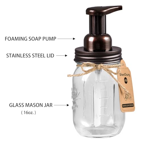 SheeChung Bathroom Accessories Set - Mason Jar Foaming Hand Soap Dispenser, Qtip Holder Set, Rustic Farmhouse Decor, Apothecary Jars, Bathroom Countertop Organizer - Bronze - Image 3